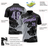 Custom Black Gray-Purple Fluid Paint Splash Performance Polo Shirt