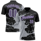 Custom Black Gray-Purple Fluid Paint Splash Performance Polo Shirt