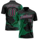 Custom Black Kelly Green-Pink Fluid Paint Splash Performance Polo Shirt