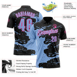 Custom Black Light Blue-Pink Fluid Paint Splash Performance Polo Shirt