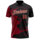 Custom Black Crimson-Cream Fluid Paint Splash Performance Polo Shirt