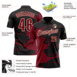 Custom Black Crimson-Cream Fluid Paint Splash Performance Polo Shirt