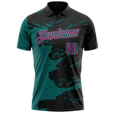Custom Black Teal-Pink Fluid Paint Splash Performance Polo Shirt