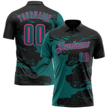 Custom Black Teal-Pink Fluid Paint Splash Performance Polo Shirt