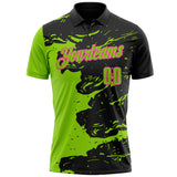 Custom Black Neon Green-Pink Fluid Paint Splash Performance Polo Shirt