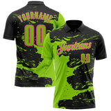 Custom Black Neon Green-Pink Fluid Paint Splash Performance Polo Shirt