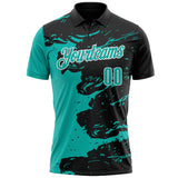 Custom Black Aqua-White Fluid Paint Splash Performance Polo Shirt