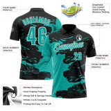 Custom Black Aqua-White Fluid Paint Splash Performance Polo Shirt