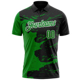 Custom Black Grass Green-White Fluid Paint Splash Performance Polo Shirt