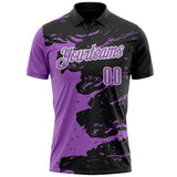 Custom Black Medium Purple-White Fluid Paint Splash Performance Polo Shirt