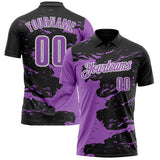 Custom Black Medium Purple-White Fluid Paint Splash Performance Polo Shirt