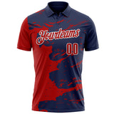 Custom Navy Red-White Fluid Paint Splash Performance Polo Shirt