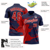 Custom Navy Red-White Fluid Paint Splash Performance Polo Shirt