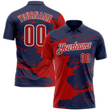Custom Navy Red-White Fluid Paint Splash Performance Polo Shirt