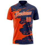 Custom Navy Orange-White Fluid Paint Splash Performance Polo Shirt