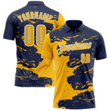 Custom Navy Gold-White Fluid Paint Splash Performance Polo Shirt