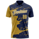 Custom Navy Old Gold-White Fluid Paint Splash Performance Polo Shirt