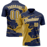 Custom Navy Old Gold-White Fluid Paint Splash Performance Polo Shirt