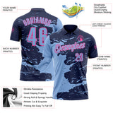 Custom Navy Light Blue-Pink Fluid Paint Splash Performance Polo Shirt