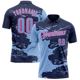 Custom Navy Light Blue-Pink Fluid Paint Splash Performance Polo Shirt