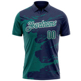 Custom Navy Teal-White Fluid Paint Splash Performance Polo Shirt