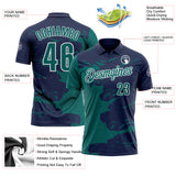 Custom Navy Teal-White Fluid Paint Splash Performance Polo Shirt