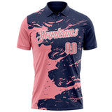 Custom Navy Medium Pink-White Fluid Paint Splash Performance Polo Shirt
