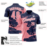 Custom Navy Medium Pink-White Fluid Paint Splash Performance Polo Shirt