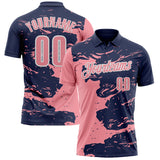 Custom Navy Medium Pink-White Fluid Paint Splash Performance Polo Shirt