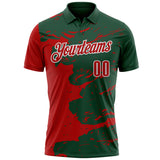 Custom Green Red-White Fluid Paint Splash Performance Polo Shirt