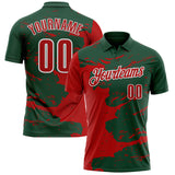 Custom Green Red-White Fluid Paint Splash Performance Polo Shirt