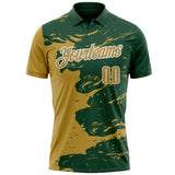 Custom Green Old Gold-White Fluid Paint Splash Performance Polo Shirt