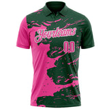 Custom Green Pink-White Fluid Paint Splash Performance Polo Shirt