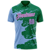 Custom Kelly Green Light Blue-Pink Fluid Paint Splash Performance Polo Shirt