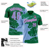 Custom Kelly Green Light Blue-Pink Fluid Paint Splash Performance Polo Shirt