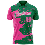 Custom Kelly Green Pink-White Fluid Paint Splash Performance Polo Shirt