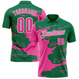 Custom Kelly Green Pink-White Fluid Paint Splash Performance Polo Shirt