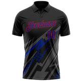 Custom Black Royal Gray-Red Lightning Geometric Performance Polo Shirt