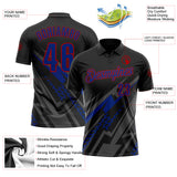 Custom Black Royal Gray-Red Lightning Geometric Performance Polo Shirt
