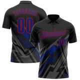 Custom Black Royal Gray-Red Lightning Geometric Performance Polo Shirt