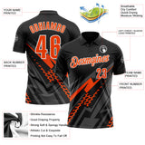 Custom Black Orange Gray-White Lightning Geometric Performance Polo Shirt