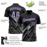 Custom Black Gray-Purple Lightning Geometric Performance Polo Shirt