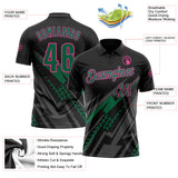 Custom Black Kelly Green Gray-Pink Lightning Geometric Performance Polo Shirt