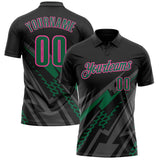 Custom Black Kelly Green Gray-Pink Lightning Geometric Performance Polo Shirt