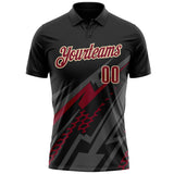 Custom Black Crimson Gray-Cream Lightning Geometric Performance Polo Shirt