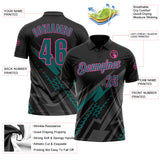 Custom Black Teal Gray-Pink Lightning Geometric Performance Polo Shirt