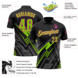 Custom Black Neon Green Gray-Pink Lightning Geometric Performance Polo Shirt