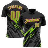 Custom Black Neon Green Gray-Pink Lightning Geometric Performance Polo Shirt