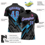 Custom Black Sky Blue Gray-Pink Lightning Geometric Performance Polo Shirt