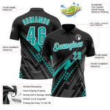 Custom Black Aqua Gray-White Lightning Geometric Performance Polo Shirt